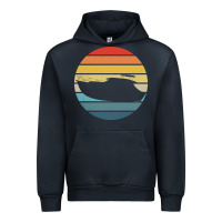 Navy boat t  shirt boat trip silhouette on a distressed retro sunset produc Urban Hoodie - linhVisuals