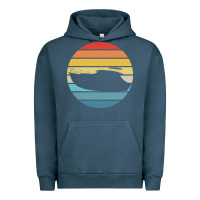 Pigment Midnight Navy boat t  shirt boat trip silhouette on a distressed retro sunset produc Urban Hoodie - linhVisuals