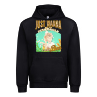 Black pommeranian t  shirt dog owner, just wanna pet my pommeranian & drink Urban Hoodie - linhVisuals