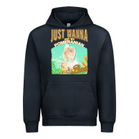 Navy pommeranian t  shirt dog owner, just wanna pet my pommeranian & drink Urban Hoodie - linhVisuals