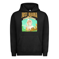 Pigment Black pommeranian t  shirt dog owner, just wanna pet my pommeranian & drink Urban Hoodie - linhVisuals