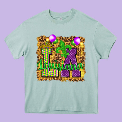 Louisiana Leopard With Balloons Heavy Core Tee Designed By Howdyjamesfarm