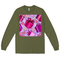 Army Green valentines day gift box and cookie seamless pattern Long Sleeve Tee - BundleAndBundleShop