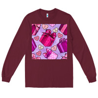 Burgundy valentines day gift box and cookie seamless pattern Long Sleeve Tee - BundleAndBundleShop