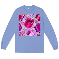Colony Blue valentines day gift box and cookie seamless pattern Long Sleeve Tee - BundleAndBundleShop