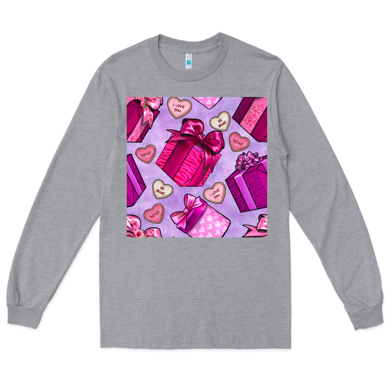 Valentines Day Gift Box And Cookie Seamless Pattern Long Sleeve Tee by BundleAndBundleShop | Teevron