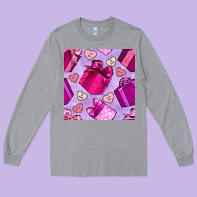 Valentines Day Gift Box And Cookie Seamless Pattern Long Sleeve Tee Designed By Bundleandbundleshop