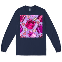 Navy valentines day gift box and cookie seamless pattern Long Sleeve Tee - BundleAndBundleShop