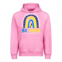 Fuchsia Pink be kind down syndrome awareness blue ribbon rainbow march 21 t shirt Urban Hoodie - linhVisuals