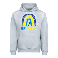Heather Grey be kind down syndrome awareness blue ribbon rainbow march 21 t shirt Urban Hoodie - linhVisuals