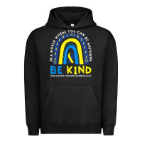 Pigment Black be kind down syndrome awareness blue ribbon rainbow march 21 t shirt Urban Hoodie - linhVisuals