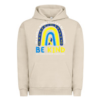 Pigment French Oak be kind down syndrome awareness blue ribbon rainbow march 21 t shirt Urban Hoodie - linhVisuals