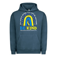 Pigment Midnight Navy be kind down syndrome awareness blue ribbon rainbow march 21 t shirt Urban Hoodie - linhVisuals