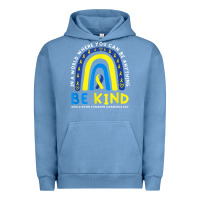 Pigment Pebble Blue be kind down syndrome awareness blue ribbon rainbow march 21 t shirt Urban Hoodie - linhVisuals