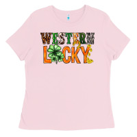 Bubblegum Pink Western lucky with clover St. Patricks day Ladies Tee - HowdyJamesFarm