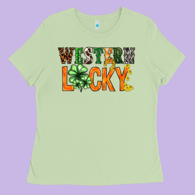 Western Lucky With Clover St. Patricks Day Ladies Tee Designed By Howdyjamesfarm