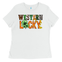 White Western lucky with clover St. Patricks day Ladies Tee - HowdyJamesFarm