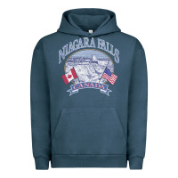 Pigment Midnight Navy americana niagara falls scene canada america flags sweatshirt Urban Hoodie - linhVisuals