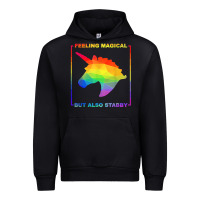 Black feeling magical but also stabby unicorn rainbow t shirt Urban Hoodie - linhVisuals
