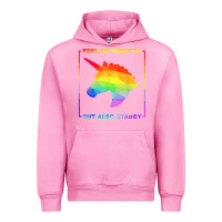 Fuchsia Pink feeling magical but also stabby unicorn rainbow t shirt Urban Hoodie - linhVisuals