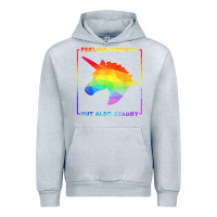 Heather Grey feeling magical but also stabby unicorn rainbow t shirt Urban Hoodie - linhVisuals