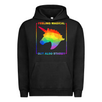Pigment Black feeling magical but also stabby unicorn rainbow t shirt Urban Hoodie - linhVisuals