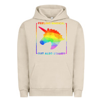 Pigment French Oak feeling magical but also stabby unicorn rainbow t shirt Urban Hoodie - linhVisuals
