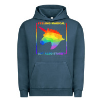 Pigment Midnight Navy feeling magical but also stabby unicorn rainbow t shirt Urban Hoodie - linhVisuals