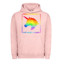 Pigment Salmon feeling magical but also stabby unicorn rainbow t shirt Urban Hoodie - linhVisuals