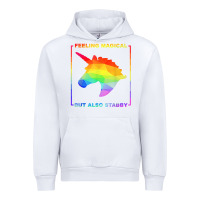 White feeling magical but also stabby unicorn rainbow t shirt Urban Hoodie - linhVisuals