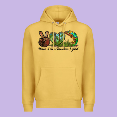 Peace Love Chameleon Lizard Premium Hoodie Designed By Lillyallendesigns
