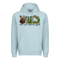 Blue Mist Peace Love Chameleon Lizard Premium Hoodie - LillyAllenDesigns