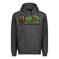 Charcoal Heather Peace Love Chameleon Lizard Premium Hoodie - LillyAllenDesigns