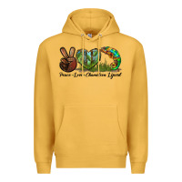 Mustard Peace Love Chameleon Lizard Premium Hoodie - LillyAllenDesigns