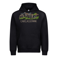 Black carcassonne france unique hand drawn art gift men women t shirt Urban Hoodie - linhVisuals