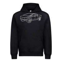 Black cybertrucks line art pocket futuristic ev truck cyber design t shirt Urban Hoodie - linhVisuals