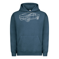 Pigment Midnight Navy cybertrucks line art pocket futuristic ev truck cyber design t shirt Urban Hoodie - linhVisuals