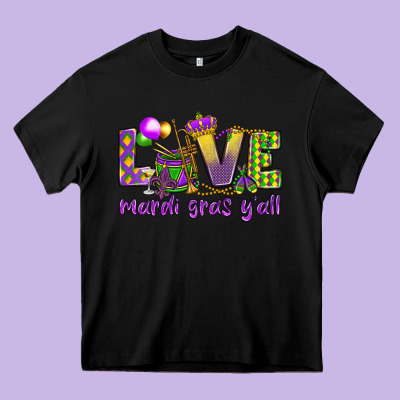Love Mardi Gras Y'all Heavy Core Tee Designed By Howdyjamesfarm