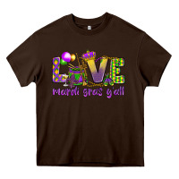 Chocolate Brown Love Mardi Gras Y'all Heavy Core Tee - HowdyJamesFarm