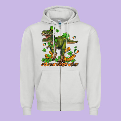 Shamrockscrusher T Rex And Horseshoe Zipper Hoodie Designed By Adodesignshop