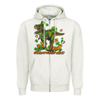Oatmeal Heather shamrockscrusher t rex and horseshoe Zipper Hoodie - AdoDesignShop