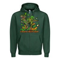 Sports Green shamrockscrusher t rex and horseshoe Zipper Hoodie - AdoDesignShop