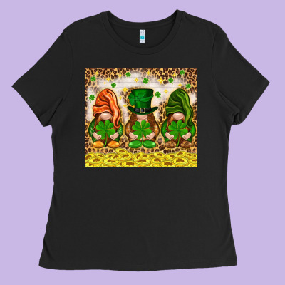 St. Patrick's Day Gnomies With Leopard Tumbler Ladies Tee Designed By Howdyjamesfarm