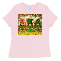 Bubblegum Pink St. Patrick's Day gnomies with leopard tumbler Ladies Tee - HowdyJamesFarm