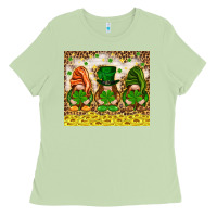 Matcha St. Patrick's Day gnomies with leopard tumbler Ladies Tee - HowdyJamesFarm