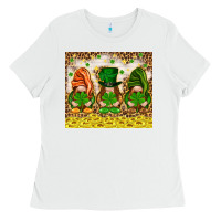 White St. Patrick's Day gnomies with leopard tumbler Ladies Tee - HowdyJamesFarm