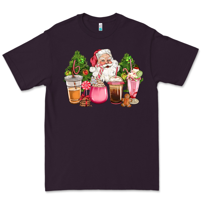 Pink Christmas Santa Coffe Cups Premium Tee by CowGirlArtShop | Teevron