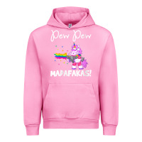 Fuchsia Pink womens pew madafakas funny fantasy unicorn with rainbow gun   white v Urban Hoodie - linhVisuals