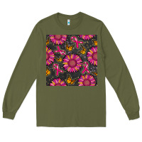Army Green breast cancer sunflower seamless pattern Long Sleeve Tee - BundleAndBundleShop