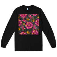 Black breast cancer sunflower seamless pattern Long Sleeve Tee - BundleAndBundleShop